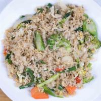 Thai Fried Rice Lunch · Sautéed rice with egg, onions, tomatoes, Chinese broccoli and scallions. Served with choice ...