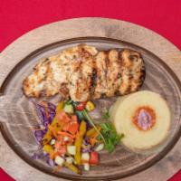 Grilled Chicken Steak Entree · Boneless skinless grilled chicken marinated in your choice of BBQ sauce.
