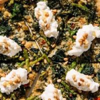 Broccoli Rabe Pizza · stracciatella, pine nuts, pecorino
