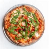 Arugula Pizza · house made mozzarella, tomato, basil, arugula