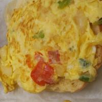 Spanish Omelet · Eggs, tomatoes, onion, peppers, ham and pepper jack cheese.