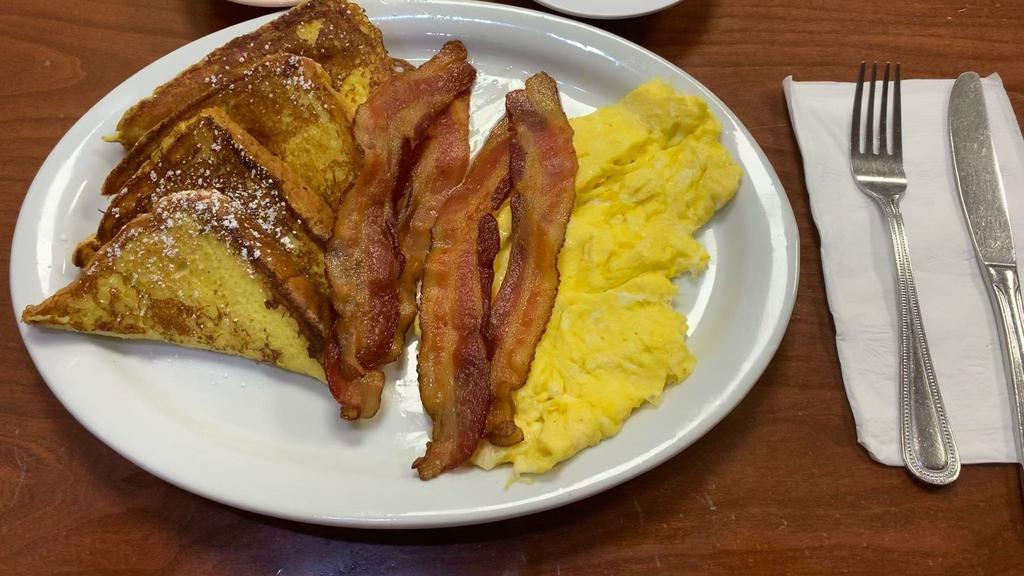 French Toast With Two Eggs And Bacon · 