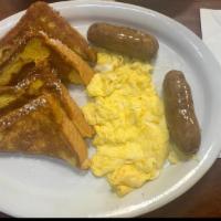 French Toast With Two Eggs And Turkey Sausage · 