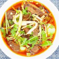 Beef Soup Noodles. · Beef, shitake mushroom, bamboo shoots, chili pepper,bok choy