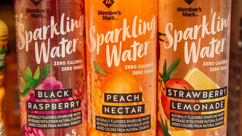 Sparkling Water · Flavors: black raspberry, peach nectar, strawberry, lemonade.