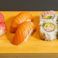 Combo 1 - Delight · 3 salmon nigiri, 2 tuna nigiri, and 4 California.