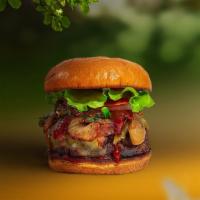 Vegan Bbq Burger · Seasoned vegan burger patty topped with melted vegan cheese, barbecue sauce, lettuce, tomato...