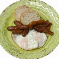 Egg, Ham, Bacon, & Sausage Platter · Served with fries and toast.