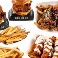 Bracket Bundle · Our NCAA Special - 2 Choice 3pc Saucy Tender Baskets, 2 Choice Chicken On A Buns, 2 Choice F...