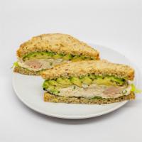 Tuna & Avocado On 7 Grain · Tuna salad, avocado and green leaf lettuce on 7 grain bread.
