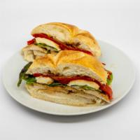 Italian Chicken Sandwich · Breaded chicken cutlet, mozzarella, roasted red peppers, green leaf lettuce, mayonnaise and ...