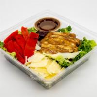 Balsamic Grilled Chicken Salad · Grilled balsamic chicken, shaved parmesan cheese, roasted red peppers and balsamic vinaigret...