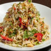 Oriental Salad · Napa & red cabbage, green onions, bell peppers, cilantro, carrots, almond ramen crunch, swee...
