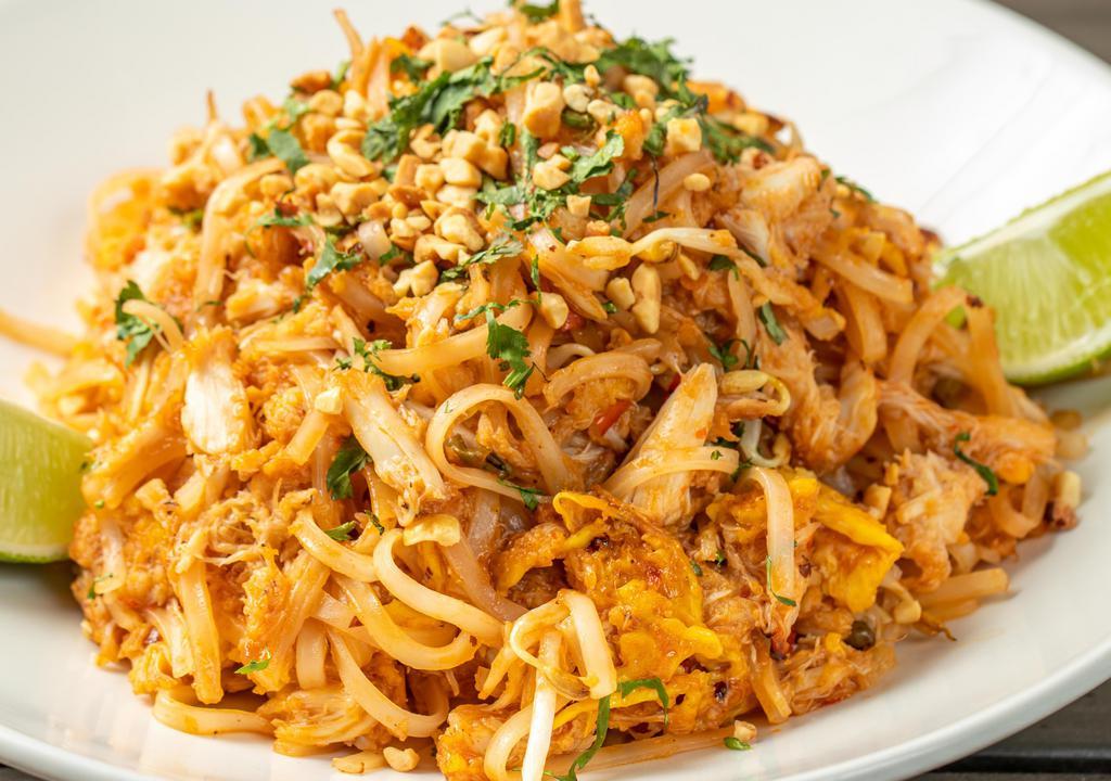 Pad Thai Noodles · Chicken, rice noodles, egg, bean sprouts, cilantro, peanuts, pad Thai sauce.