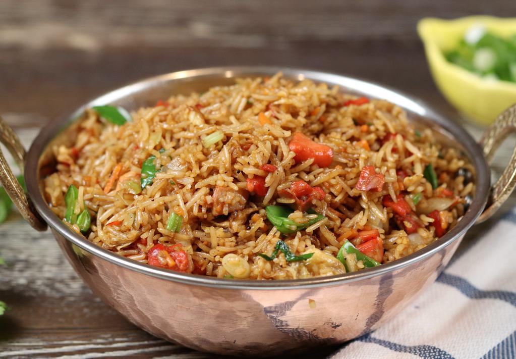 Chicken Sagar Fried Rice · Basmati rice stir fried with long beans.
