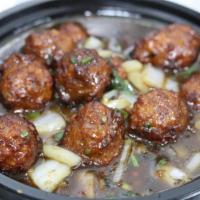 Vegetable Ball Manchurian · Mixed veg. ball in a Manchurian sauce, onion, cilantro & chili. Hot and spicy.
