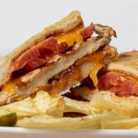 Char Broil Melt · Charbroiled chicken breast, crispy bacon, tomato slices, and melted cheddar cheese served on...