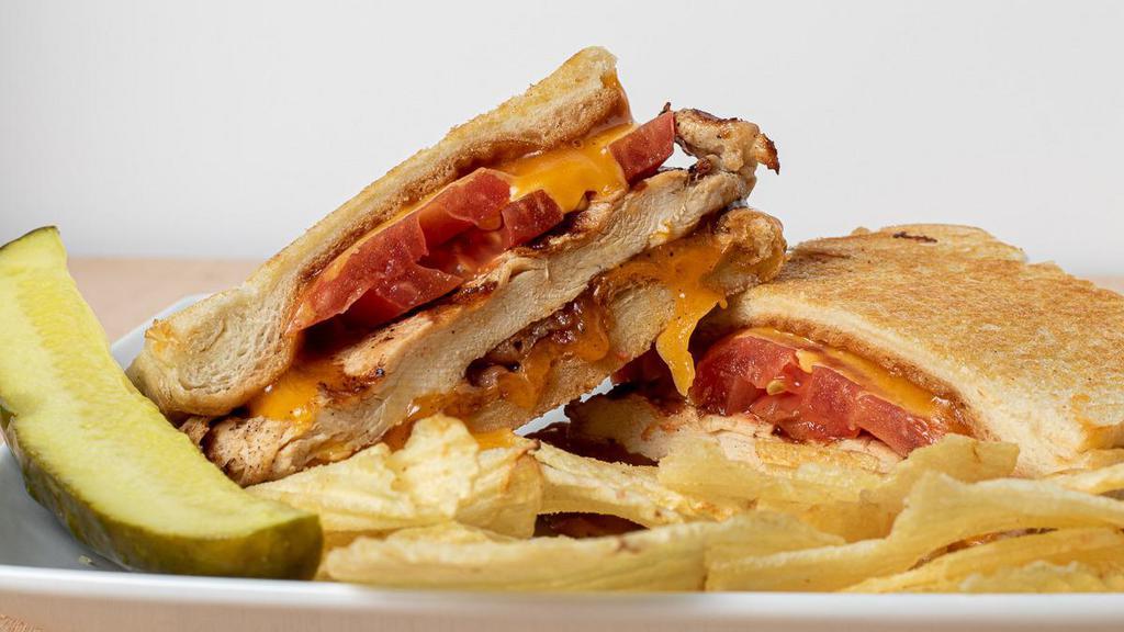 Char Broil Melt · Charbroiled chicken breast, crispy bacon, tomato slices, and melted cheddar cheese served on grilled french bread.