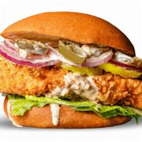 Spicy Cluck · nae- never antibiotics ever; buttermilk-fried nae* chicken, jalapenos, pickled green tomato,...