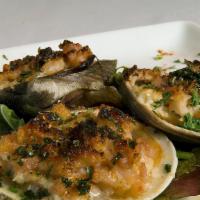 Clams Casino Ala Antica · roasted with garlic and bacon.
