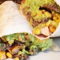 Burrito · Whole Wheat or Flour Tortilla with Black Beans, Rice, Meat, Guac, Cheese, and any topping of...