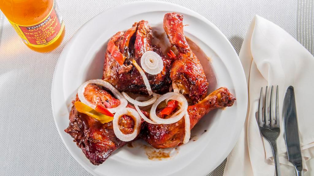 Bbq Chicken · Baked Chicken Sauteed in Smoked Homemade BBQ Sauce with Grilled Onions and Sweet Peppers
