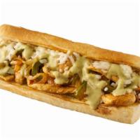 Chicken Philly Steak · Delicious, juicy chicken cheesesteak sandwich with grilled onions and peppers.
