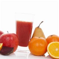 Sunny Yard Juice · Fresh orange, apple, beet, and pineapple juice.