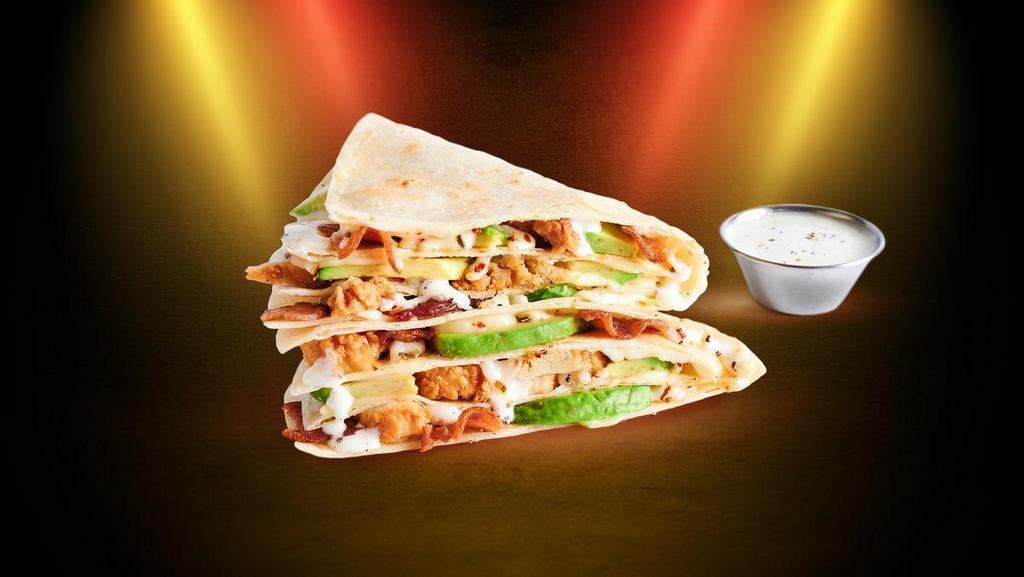Chicken Vs. Ranch · Crispy chicken tenders, ranch, bacon, Pepper Jack cheese, avocado, with a side of ranch for dipping or drizzling.