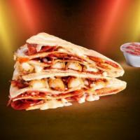 Pizza Stunner · Crispy mozzarella sticks, Chihuahua cheese, roasted Italian cherry tomatoes, pepperoni, with...