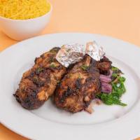 Kalmi Kebab (3 Pcs.) · Marinated chicken legs with rich yoghurt, cashews for a distinctive nuttiness, grilled and s...