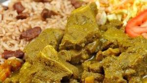Curry Goat Meal · Served with your choice of rice or macaroni pie, vegetables, and plantain.