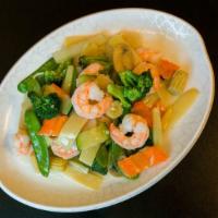 Shrimp With Mixed Vegetables · Served with white rice or brown rice.