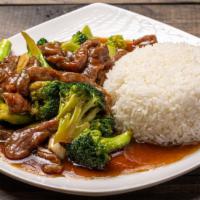 Beef With Broccoli Over Rice / 芥兰牛飯 · Beef is stir-fried with broccoli and topped with light sauce. Served with rice. 
Ingredients...