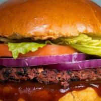 Veggie Bum Burger · Impossible patty, lettuce, tomato, onion, pickles, and stone ground dijon on a brioche bun. ...