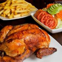 Whole Chicken Combo · Whole BBQ Chicken Peruvian Style 
Whole chicken with Rice & Salad  
4 oz Green sauce  & sall...