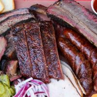 Texas Bbq Family Combo (Design For 2-3 Person 5 Course Meal)   · Full bbq baby rib
3-links bbq sausage
3-corn bread
8oz coleslaw
4oz bbq sauce
choice of whit...