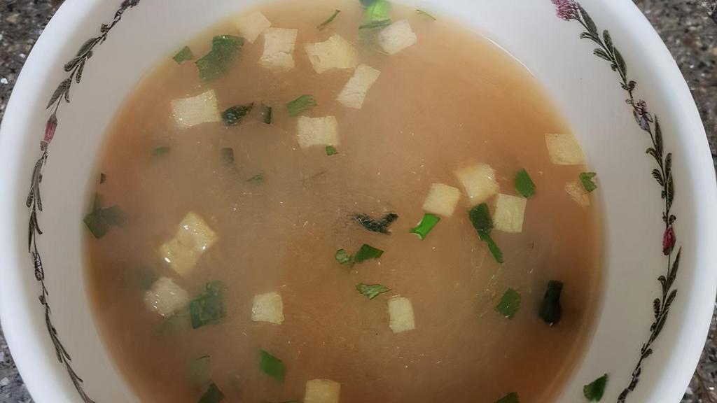 Miso Soup · From Miso paste with vegetable broth and tofu, scallion