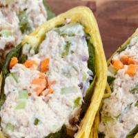 Tuna Salad · with Green Leaf Romaine Lettuce, Shredded Carrots & Red Onions in a Lemon Cilantro Wrap, Let...