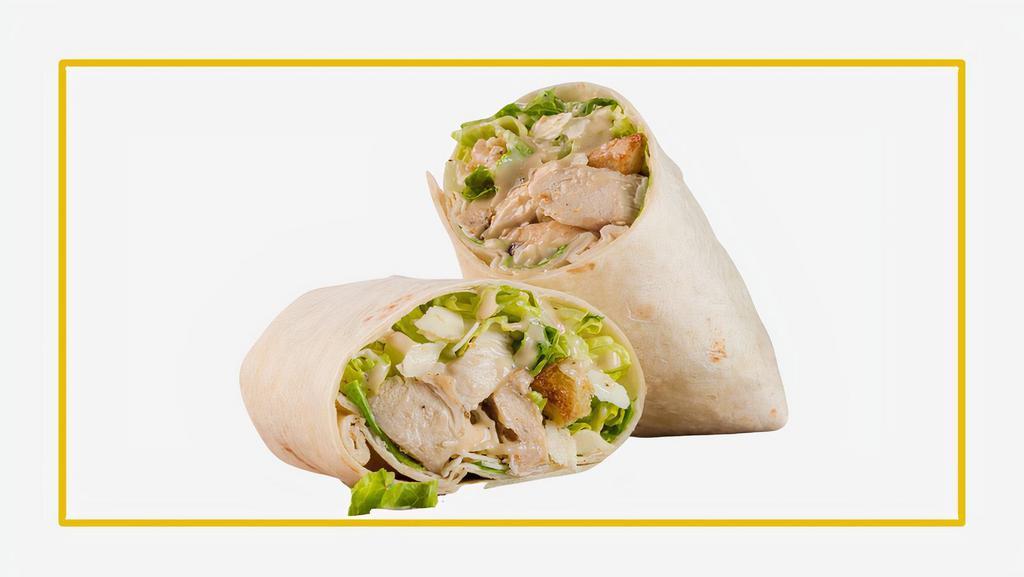 Rita'S Classic Chicken Caesar Wrap · Grilled chicken, the heart of romaine lettuce, tomato, parmesan, and caesar dressing.