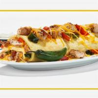 Rita'S Grilled Chicken Fajita Omelette · Grilled chicken, onions, green, and red peppers omelette served with home fries and toast. A...
