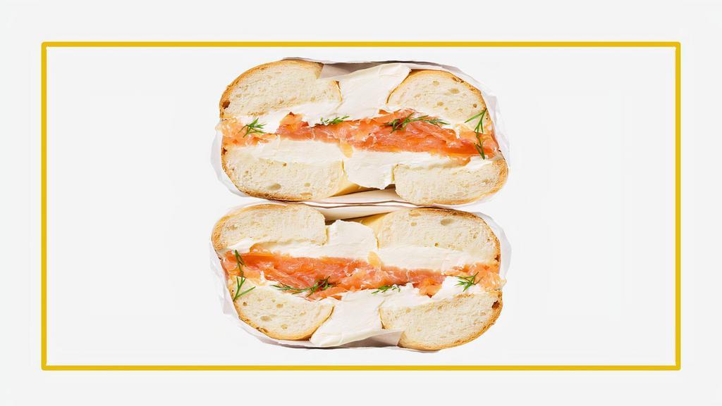 Rita'S Smoked Salmon Cream Cheese Bagel · Bagel and cream cheese spread + smoked salmon.