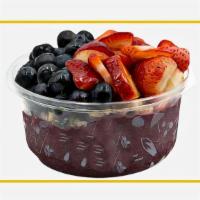 Super Berry Acai Bowl · Acai with guarana non-dairy (plant-based) blend or fresh OJ. Topped with non-GMO strawberrie...
