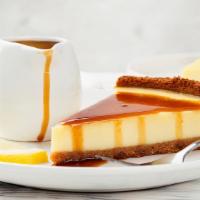 Caramel Cheesecake · Fresh slice of caramel cheesecake.