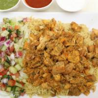 Chicken Platter · Usda organic, antibiotic free, hormone free. Includes rice, protein and salad.