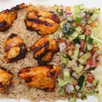 Chicken Tikka Platter · Chicken breast kebab. Include rices, protein and salad.