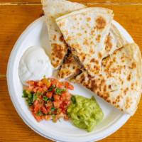 Spinach And Mushrooms Quesadilla · Served with pico de gallo and chips.