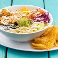 Burrito Bowl · Protein of your choice with yellow rice, black beans, lettuce, pico de gallo, sour cream, gu...