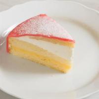 Principessa · Lemon sponge layered between vanilla pastry cream and whipped cream, topped with almond marz...