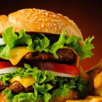 Burger 1/2 Lb · 1/2 pound fresh ground baaf with melted cheese served with lettuce, tomato, onions, mayo, an...